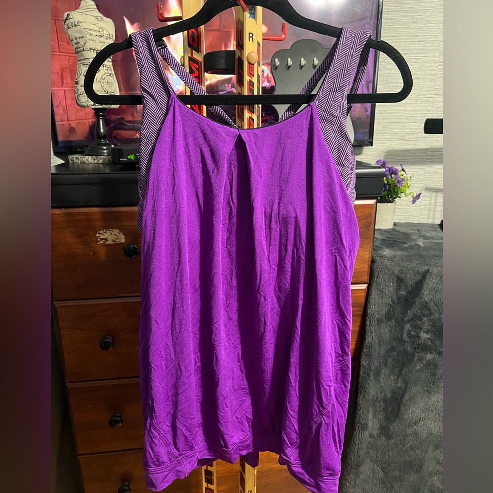 Women’s Purple Tank Top with Patterned Straps